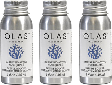 Olas Alcohol Free Mouthwash & Oral Rinse - Marine Bio-Active Mouth Rinse With Essential Oils & Antioxidants For A Healthy Oral Microbiome - Fluoride Free Natural Mouthwash (3 Count, 1 Fl Oz Each)