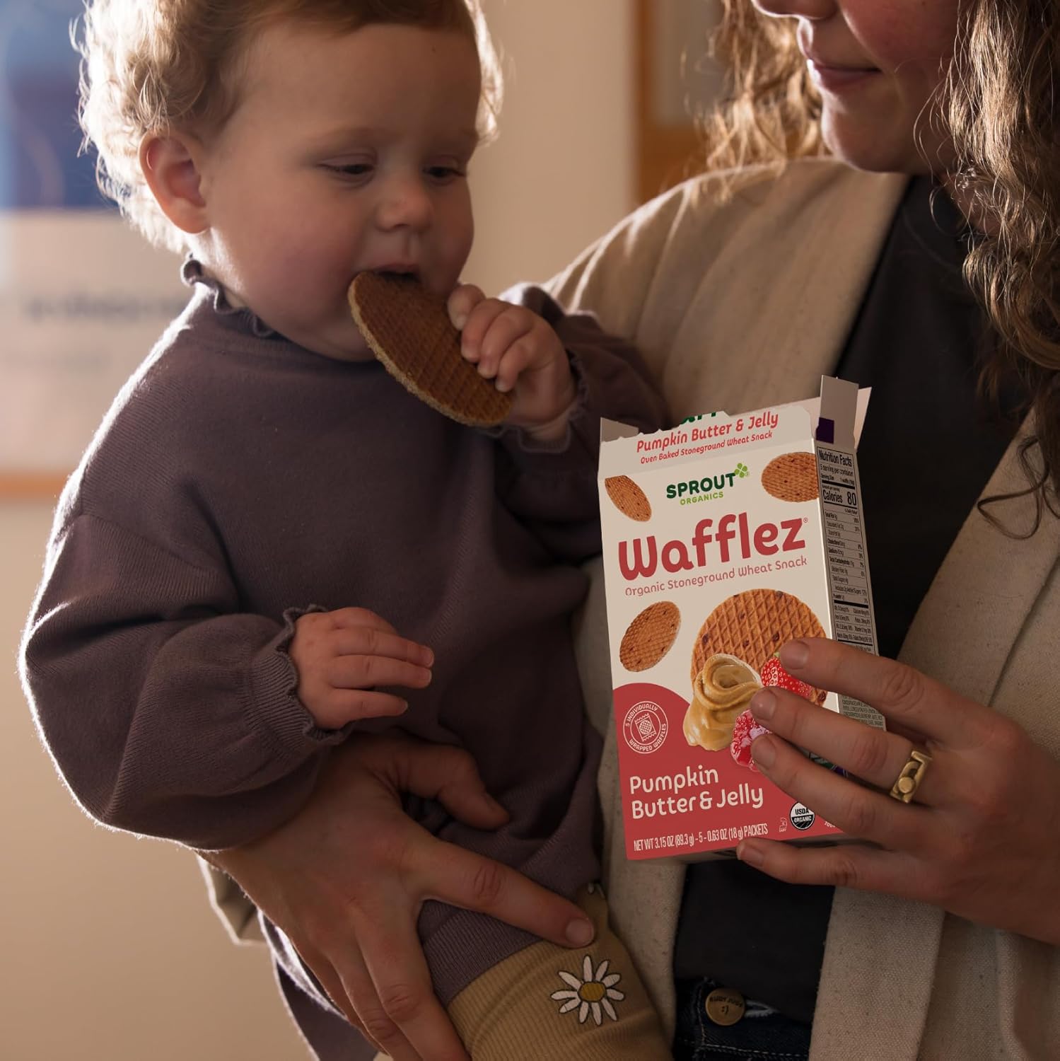 Sprout Organic Baby Food, Stage 4 Toddler Snacks, Pumpkin Butter & Jelly Wafflez, Single Serve Waffles (50 Count),5 Count (Pack Of 10)