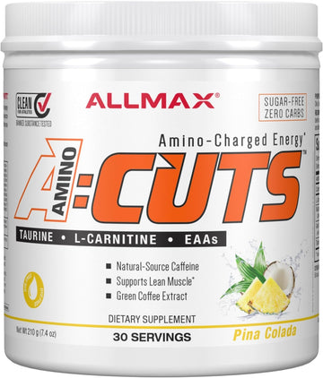 Allmax Nutrition Aminocuts (Acuts), Amino-Charged Energy Drink With Taurine, L-Carnitine, Green Coffee Bean Extract, Pina Colada, 30 Servings