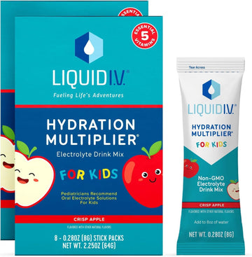 Liquid I.V.® Hydration Multiplier® +Kids - Crisp Red Apple - Hydration Powder Packets | Electrolyte Powder Drink Mix | Convenient Single-Serving Sticks | Non-Gmo | 8 Servings (Pack Of 2)