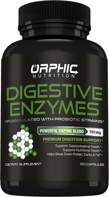 Orphic Nutrition Digestive Enzyme - Supports Stomach Health* - Supports Breakdown Of Carbs, Protein, Fat And Nutrient Absorption Rate* - Probiotic Digestion Support Supplement* - 60 Capsules