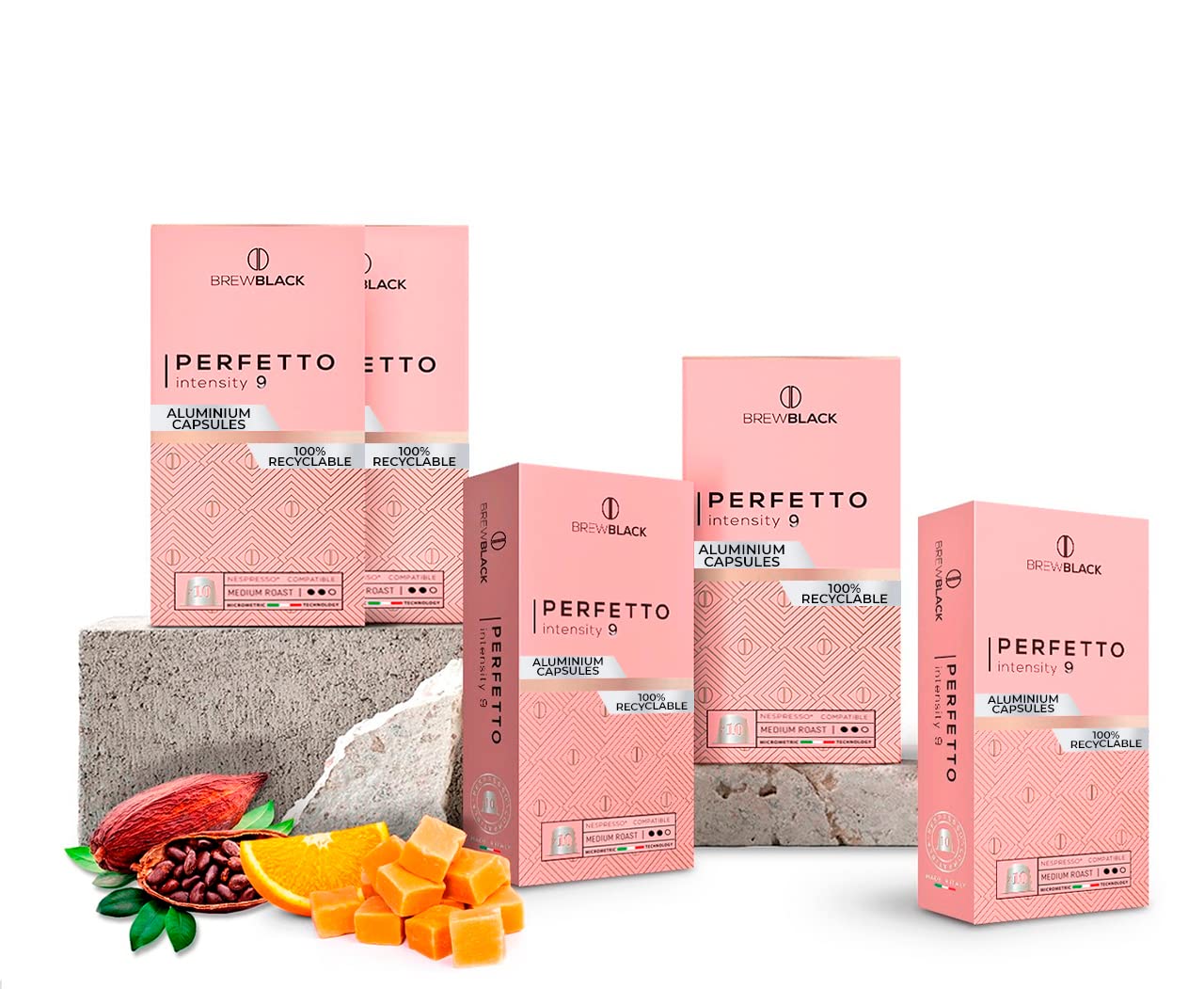 Brewblack Perfetto - 50 Aluminium Coffee Pods Compatible With Nespresso Original Line, 100% Arabica Dark Roast - Intensity 9/12, Coffee Capsules Made In Italy