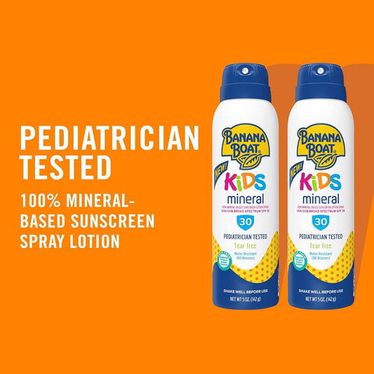 Banana Boat Kids Mineral Sunscreen Spray, Twin Pack | Kids Sunscreen Spray, Broad Spectrum Spf 30 Sunscreen Spray, Kids Spray Sunscreen, Mineral Sunscreen For Kids, 5Oz (Pack Of 2)