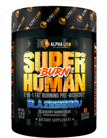 Alpha Lion Superhuman Burn 2-In-1 Metabolism Booster Pre Workout, Weight Loss Supplement, Appetite Suppressant, Fat Loss Support, Energy & Focus Powder (21 Servings, Blue Gummy Bear Flavor)