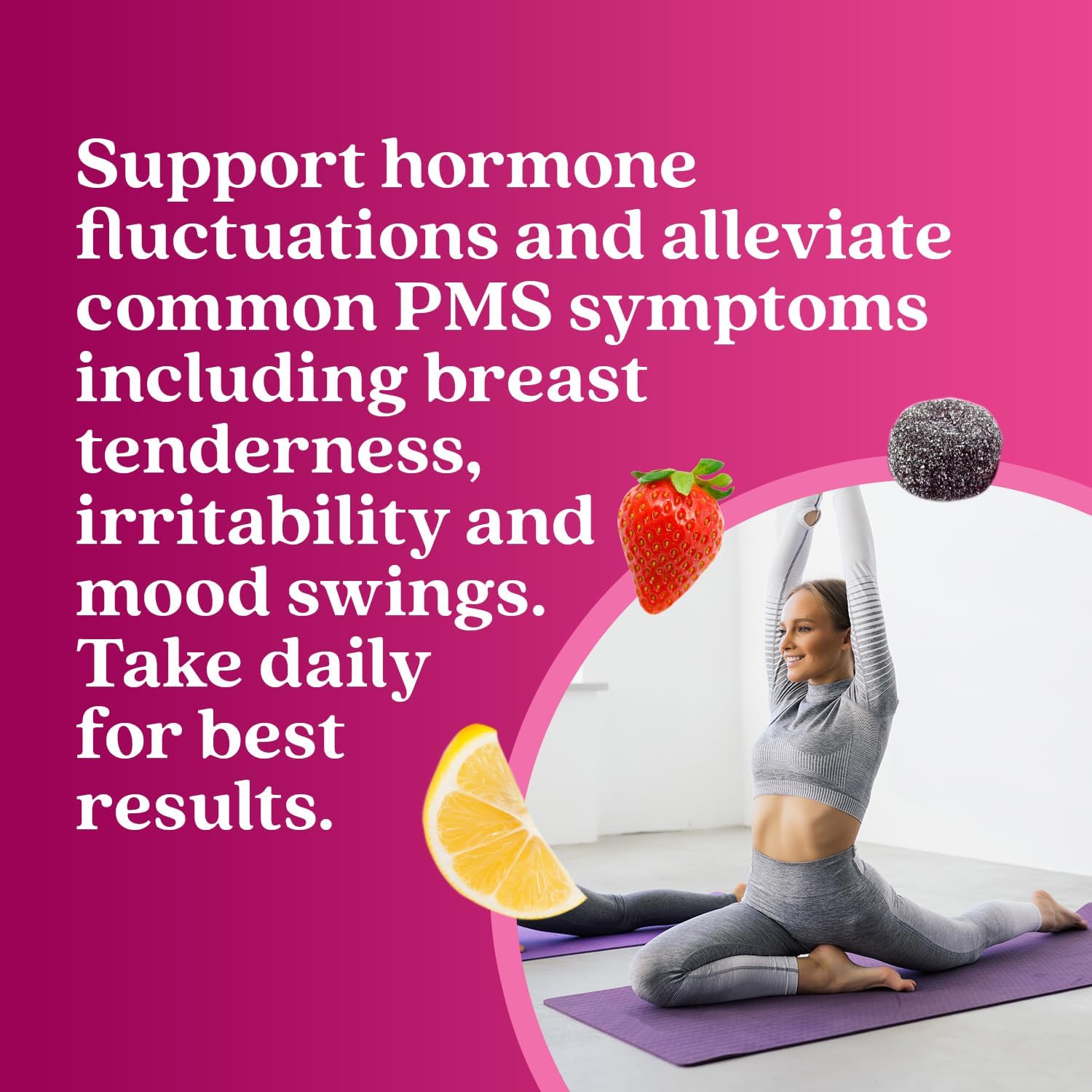 Belive Pms Support Gummies Supplement – Helps Relieve Pms Symptoms – Hormonal Balance Mood Swings & Cramps Relief, Bloating Support – With Chaste Tree Extract - Strawberry Limonade Flavor – 60 Count : Health & Household
