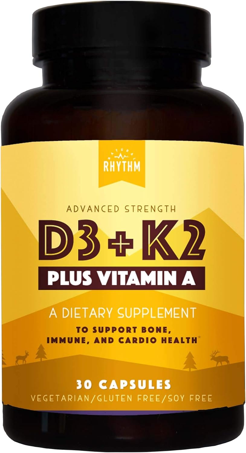 Natural Rhythm Vitamin D3 + K2 (Mk7) Plus Vitamin A, For Bone, Heart, & Immune Health, 30 Capsules