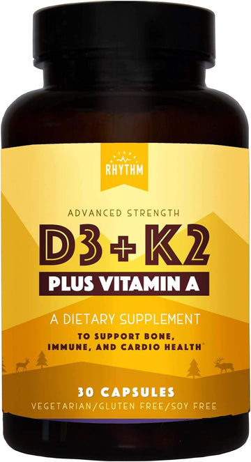 Natural Rhythm Vitamin D3 + K2 (Mk7) Plus Vitamin A, For Bone, Heart, & Immune Health, 30 Capsules