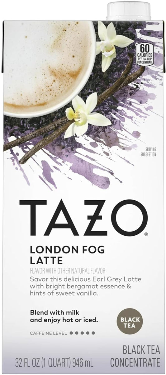 TAZO London Fog Latte Black Tea Concentrate, 32 oz (Pack of 2) with By The Cup Coasters