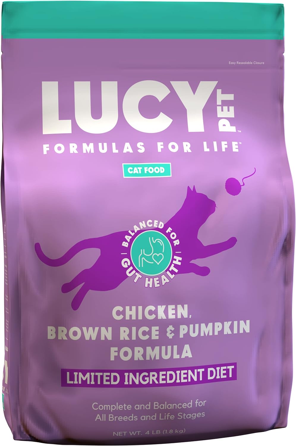 Lucy Pet Products Pet Chicken, Brown Rice & Pumpkin, Lid Cat Food 4Lb