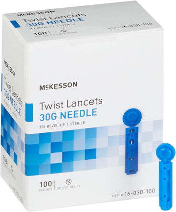 McKesson Twist Lancets, 30 Gauge, Push Button Activation, 1.8 mm Depth, 100 Count, 5 Packs, 500 Total