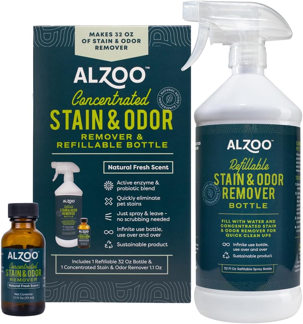 Concentrated Stain & Odor Remover Bundle Bottle Set, Includes 32 Fl. Oz Refillable Bottle & 1.1 Oz. Concentrated Stain & Odor Remover, 100% Plant-Based Active Ingredients