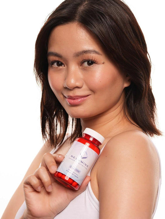 Relumins Advance Nutrition Gluta 1000 - Reduced L-Glutathione, Alpha Lipoic Acid & Rose Hips - Antioxidant Support For Skin & Overall Wellness - 30 Veg Capsules X 3 Bottles (45-Day Supply)