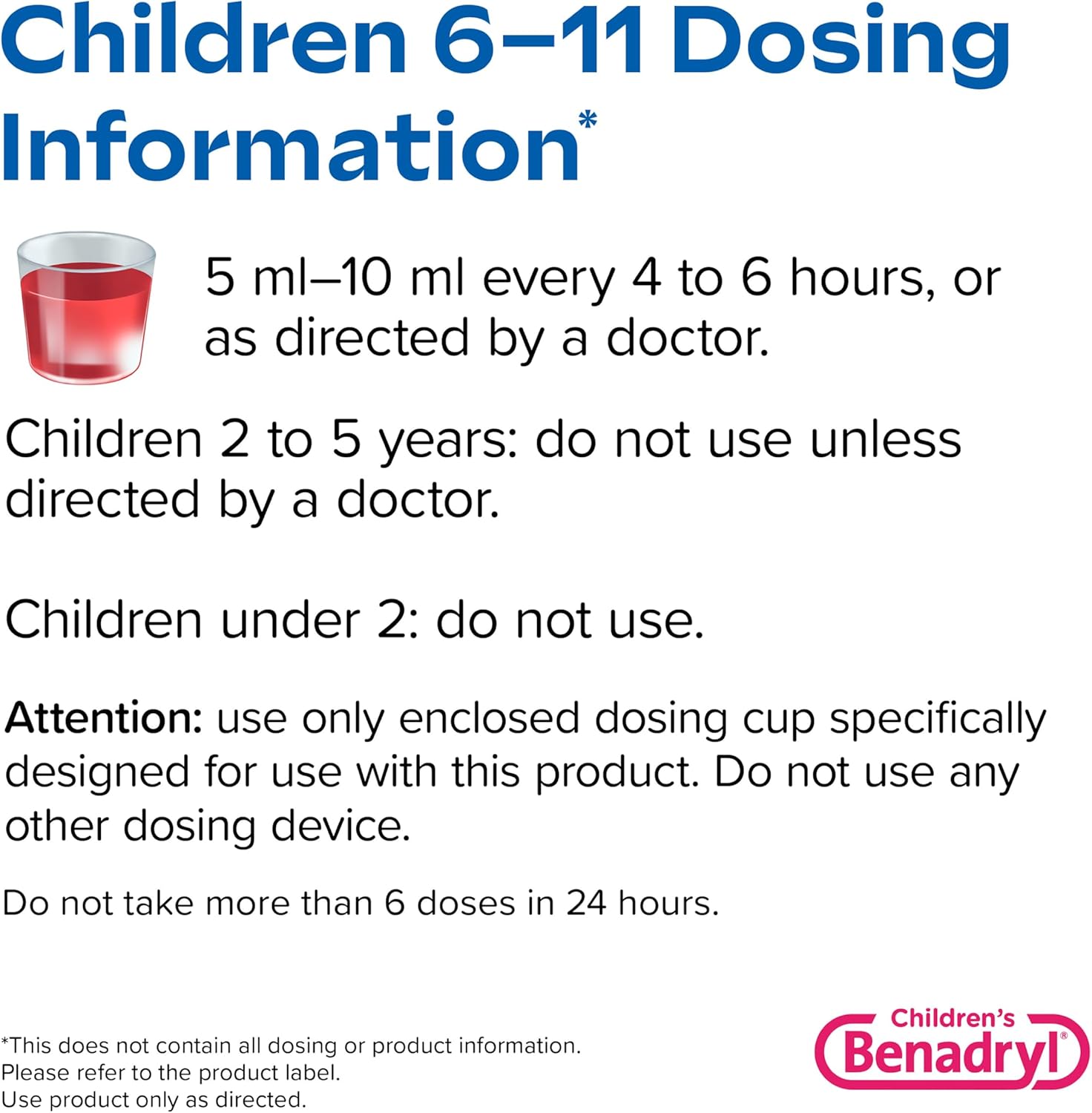 Benadryl Children's Allergy Relief Liquid Medicine with Diphenhydramine HCl Antihistamine for Kids' Allergy Relief, Effective Allergy Relief, Cherry Flavor, 8 fl. oz : Health & Household