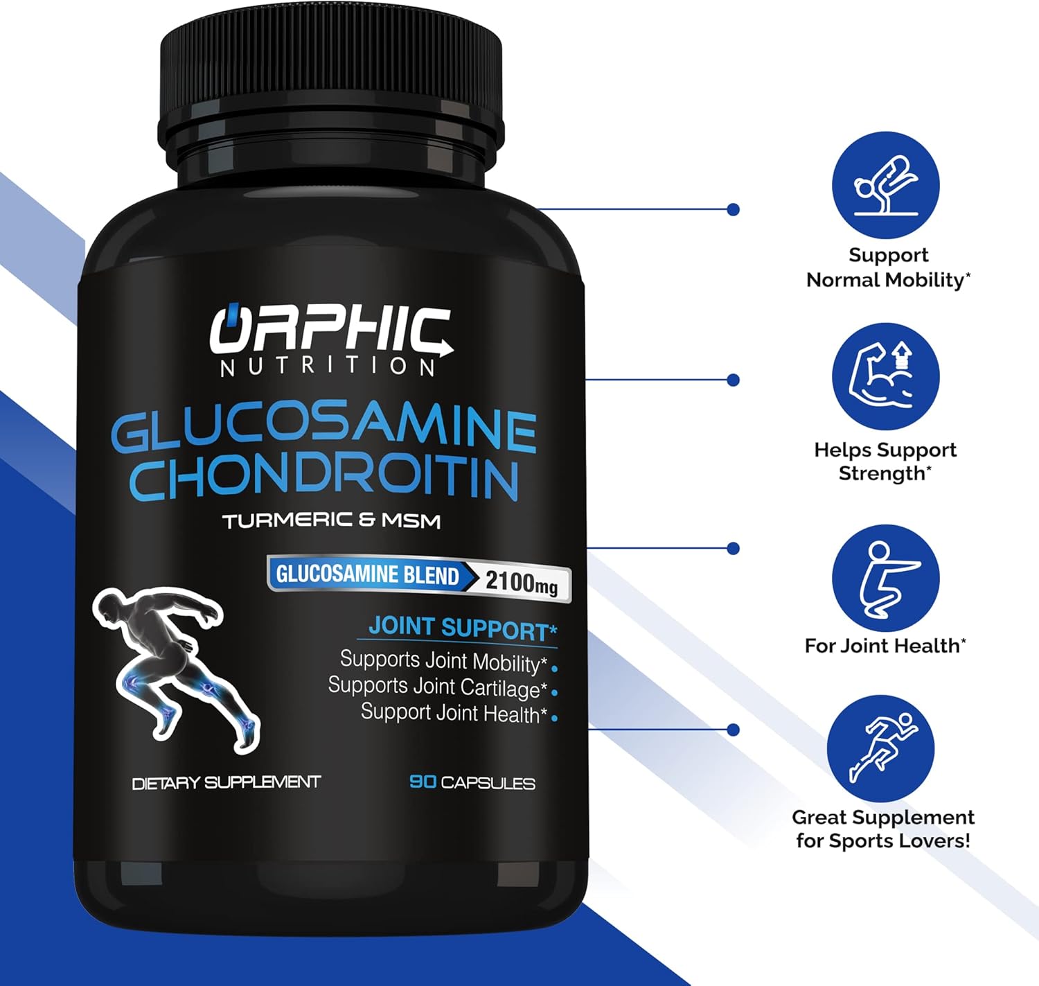 Orphic Nutrition Glucosamine Chondroiting Msm 2100Mg (90 Caps) - Joint Support Supplement For Men & Women* - Supports Joint Cartilage & Mobility