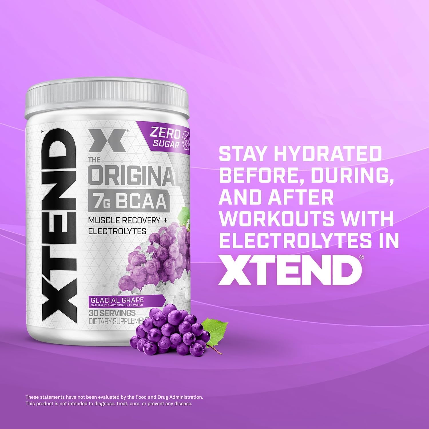 XTEND Original BCAA Powder Glacial Grape | Sugar Free Post Workout Muscle Recovery Drink with Amino Acids | 7g BCAAs for Men & Women | 30 Servings : Health & Household