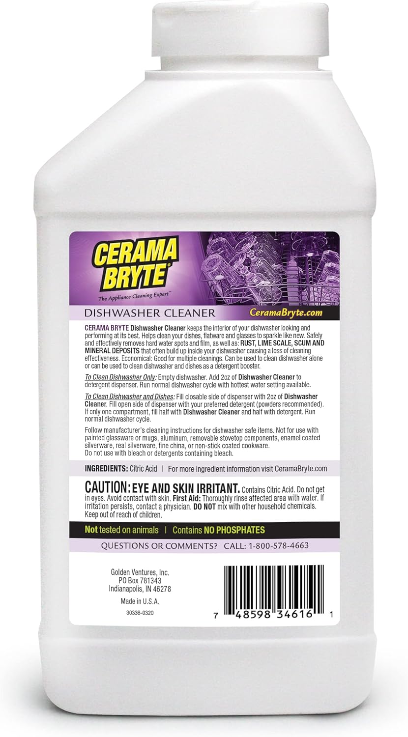 Cerama Bryte Dishwasher Cleaner, 16 Ounce (2 Count), Powerful Interior Cleaner, Remove Cloudy Film, Daily Use, Removes Lime Scale and More : Health & Household