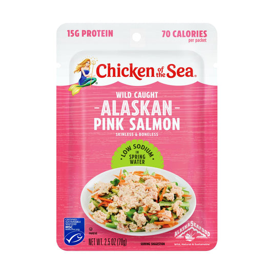 Chicken of the Sea Pink Salmon, Wild Caught, Skinless & Boneless, Low Sodium, 2.5 oz. Packet (Box of 12)
