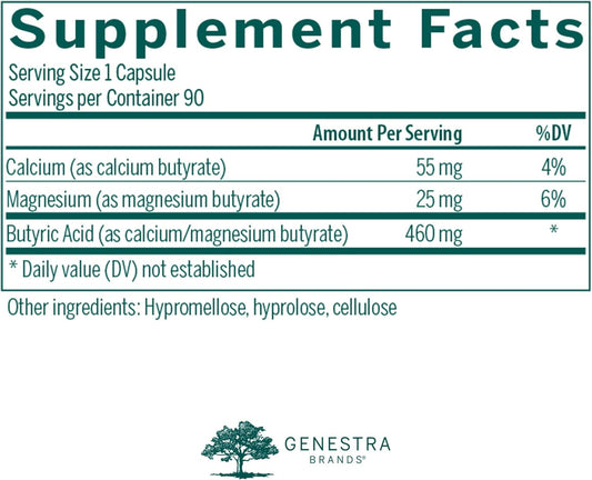 Genestra Brands Butyrate Complex | Butyric Acid From Calcium/Magnesium Butyrate | 90 Capsules