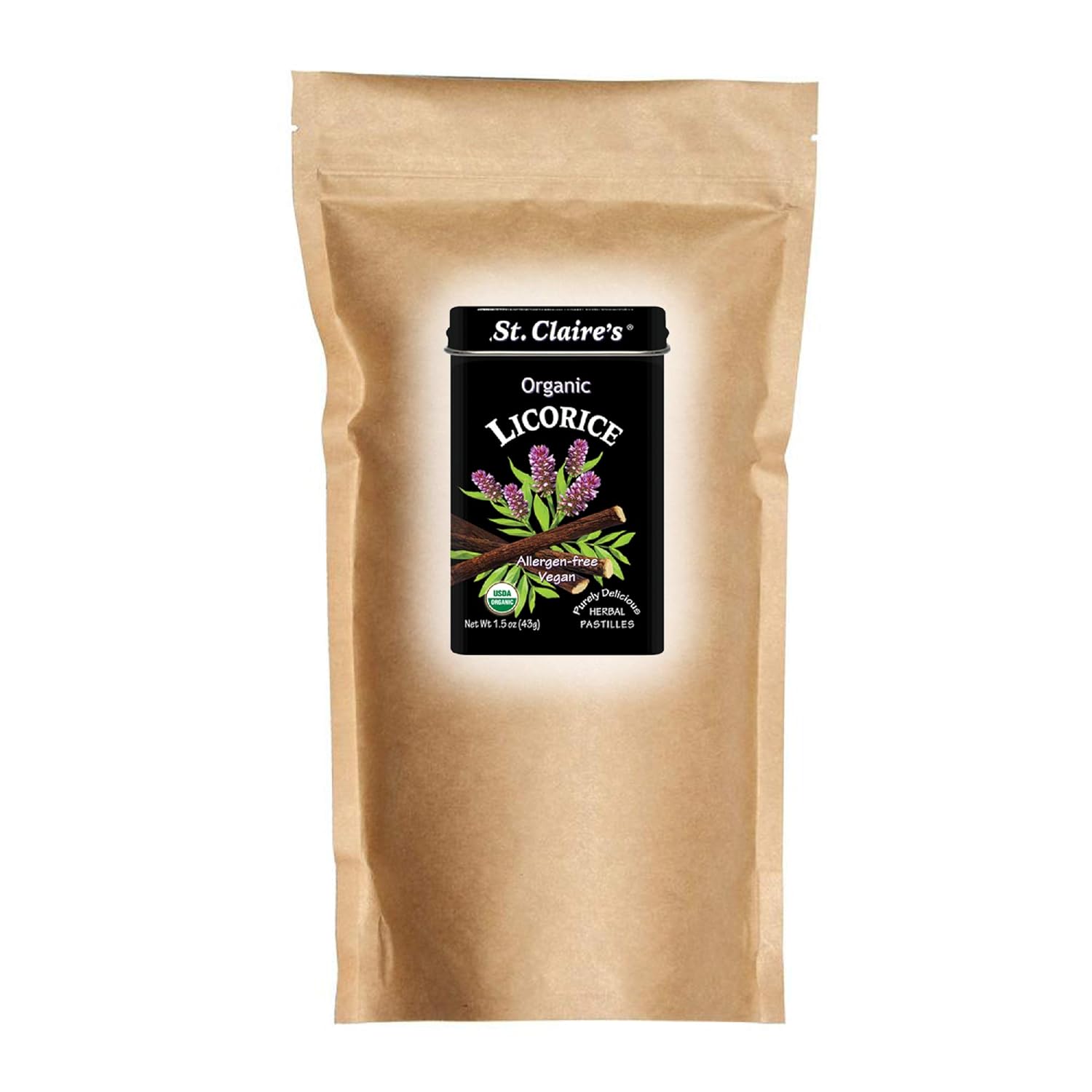 St. Claire's Organic Herbal Pastilles, (Licorice, 27 Ounce Bag, over 800 pieces) | Gluten-Free, Vegan, GMO-Free, Plant-based, Allergen-Free | Made in our Allergen-Free facility