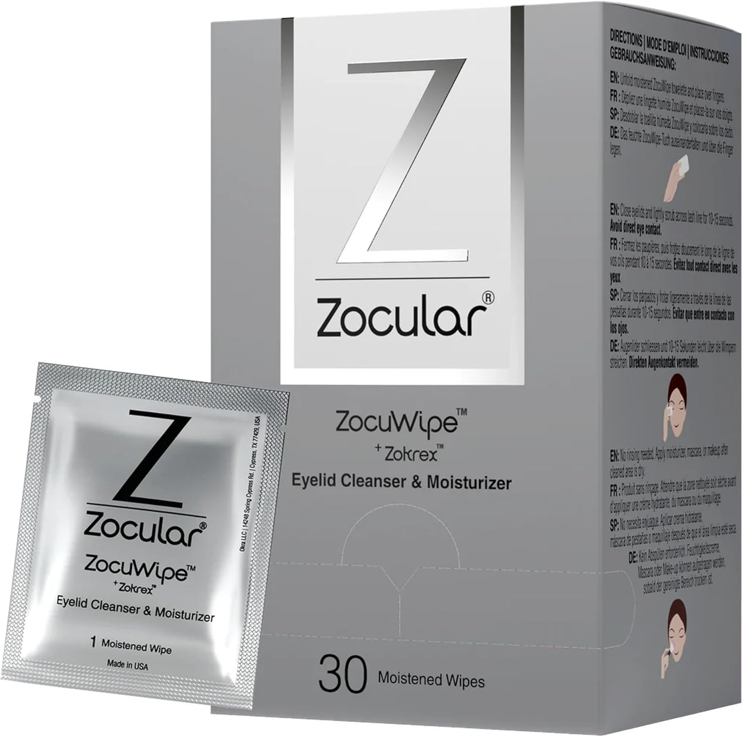 Zocuwipe Eyelid Wipes With Natural Okra Complex - Eyelid Cleanser And Moisturizer Pads - Eyelid Cleansing Wipes - Blepharitis Treatment - 15Ct