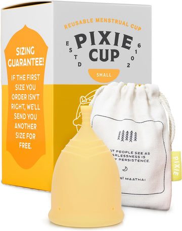 Pixie Menstrual Cup - No Metals Or Toxins - 100% Medical-Grade Silicone - Ranked 1 For The Most Soft Reusable Period Cup - Wear 12 Hours - Tampon Alternative - Buy One We Give One (Small)