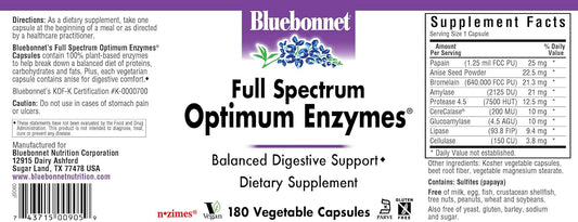 Bluebonnet Full Spectrum Optimum Enzymes Vegetarian Capsules, 180 Count : Health & Household