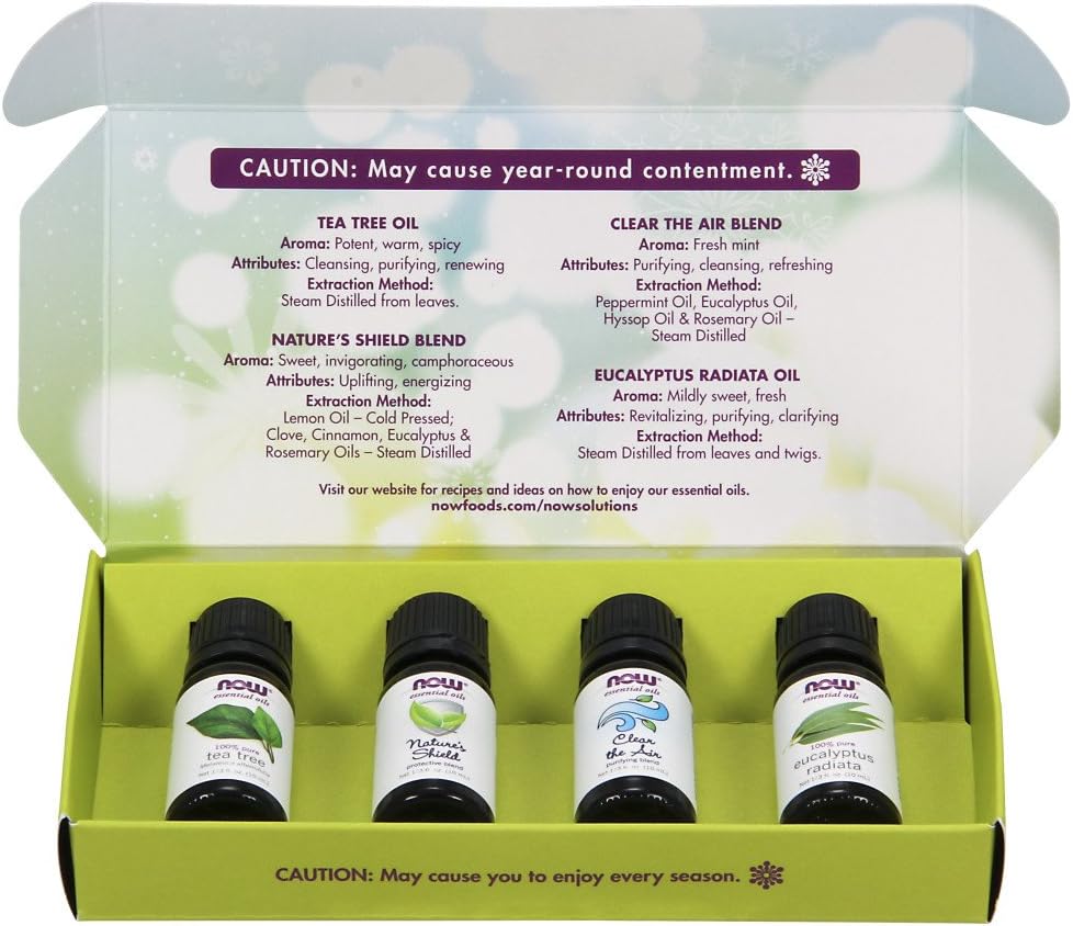 Now Essential Oils Seasonal Changes Balancing Aromatherapy Kit, 4X10Ml Including Tea Tree, Eucalyptus Radiata, Clear The Air And Nature'S Shield Oil Blend