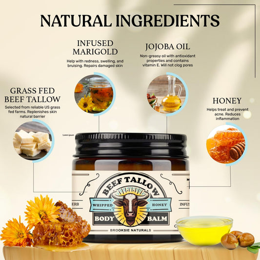 Beef Tallow Sun Balm For Skin - Moisturizer Cream - 100% Grass Fed Whipped Beef Tallow - Herb Infused - Supports Eczema, Rosacea - Made In Usa - Unscented - 2 Oz