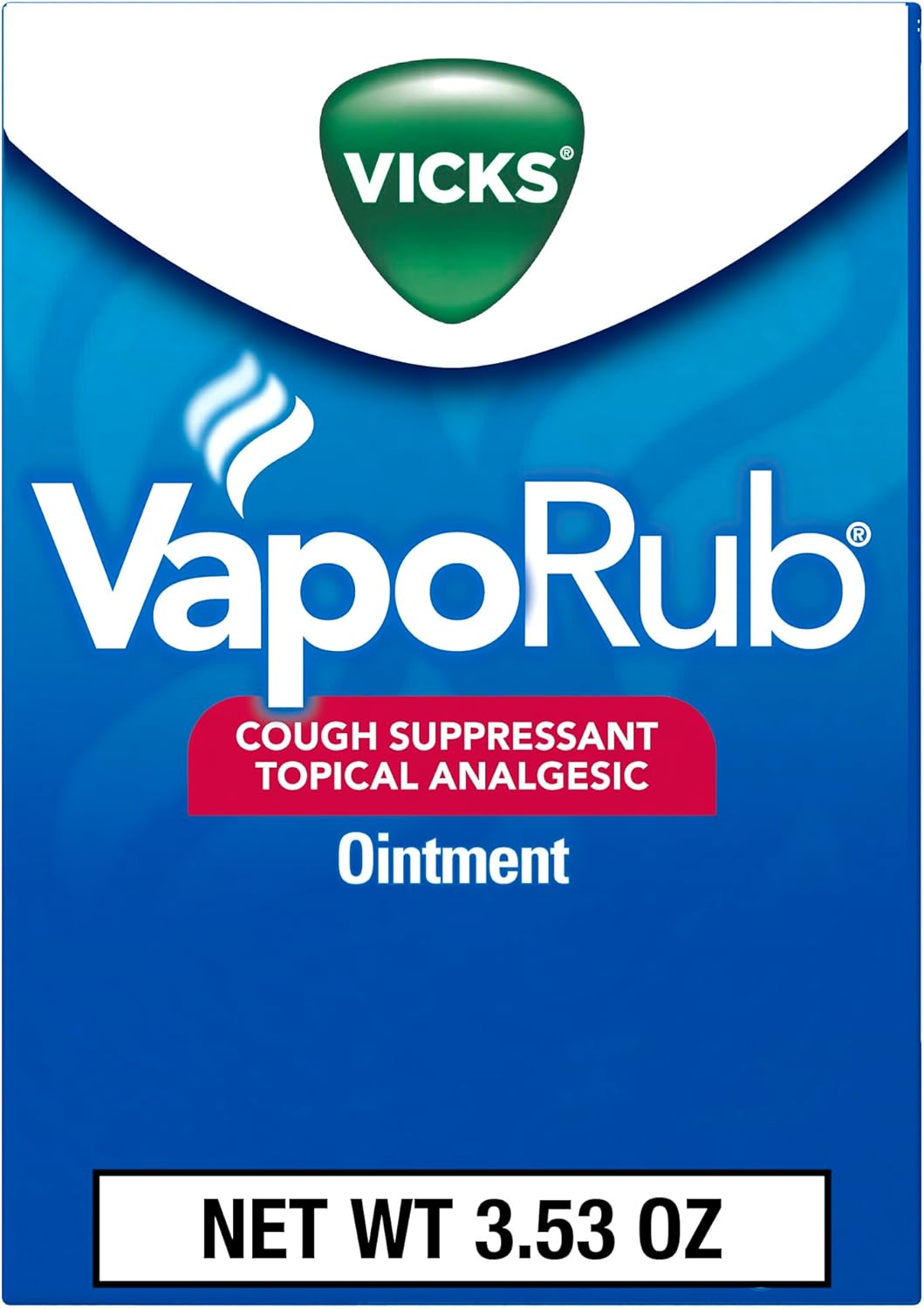 Vicks Vaporub Original Cough Suppressant Topical Analgesic Ointment 3.53 Oz, Best Used For Relief From Cold Symptoms, Aches, And Pains