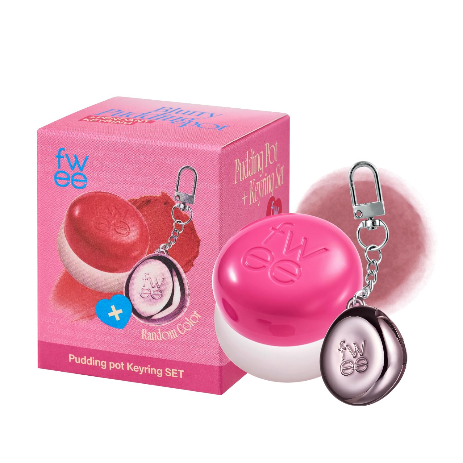 Lip&Cheek Blurry Pudding Pot + Pendant Keyring | Sth | Random Colored Keyring | Makeup Blush, Buildable Lightweight, Multi-Use Soft Matte Finish | 5G