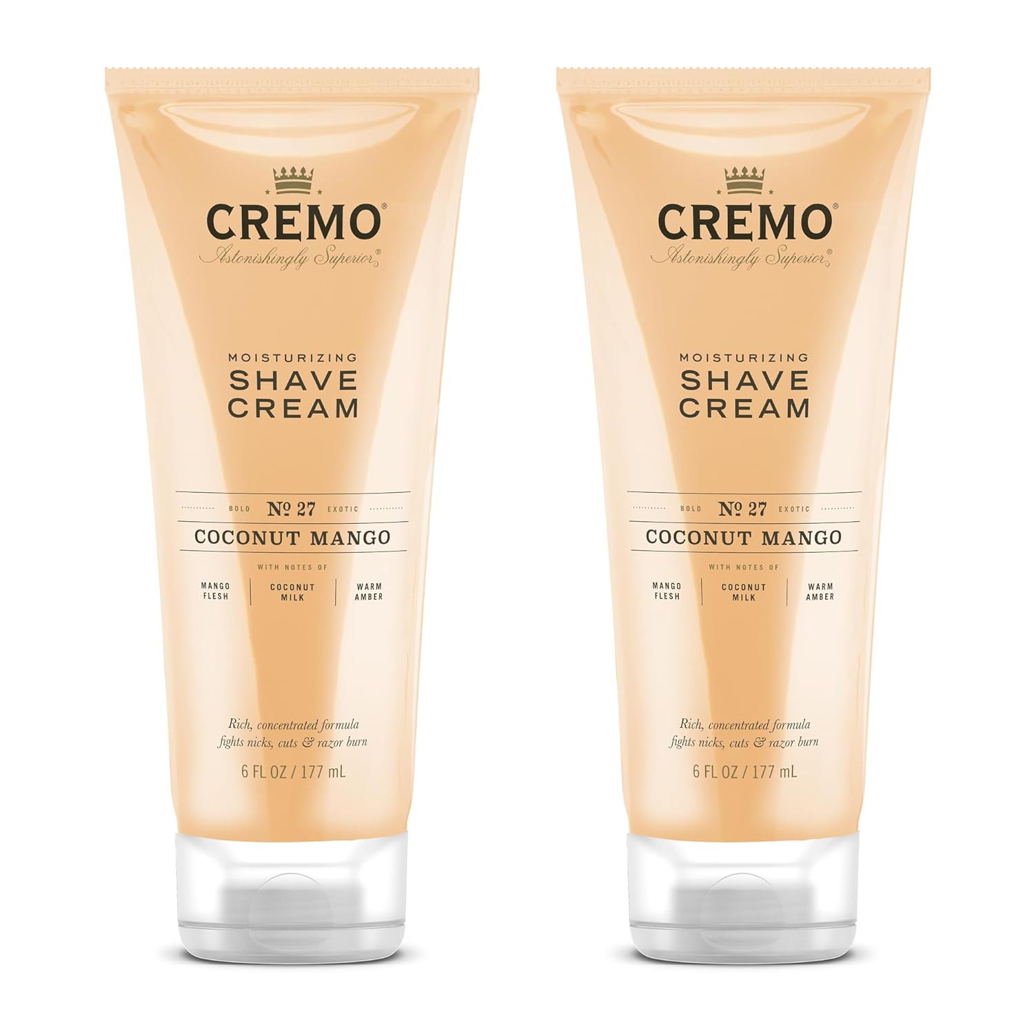 Cremo Coconut Mango Moisturizing Shave Cream, Astonishingly Superior Ultra-Slick Shaving Cream for Women Fights Nicks, Cuts and Razor Burn, 6 Fl Oz (Pack of 2)