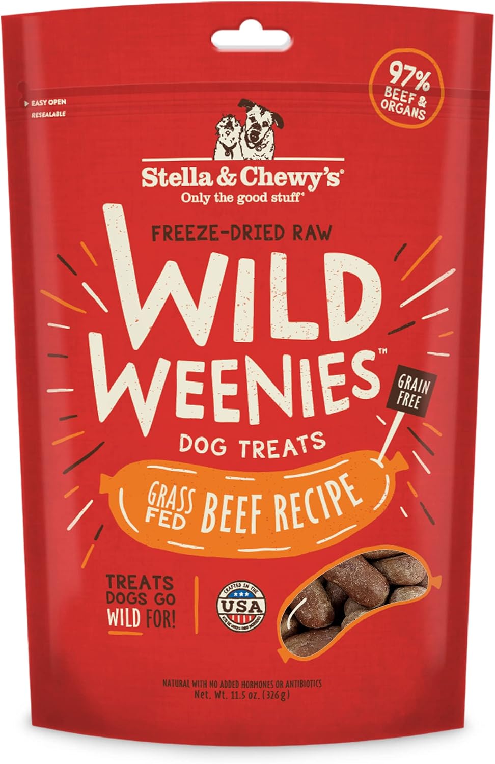 Stella & Chewy'S Freeze-Dried Raw Wild Weenies Dog Treats – All-Natural, Protein Rich, Grain Free Dog & Puppy Treat – Great For Training & Rewarding – Grass-Fed Beef Recipe – 11.5 Oz Bag