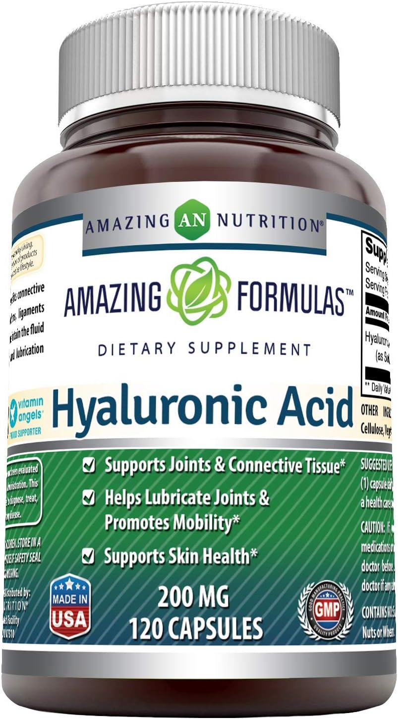 Amazing Formulas Hyaluronic Acid Capsules Supplement- Support Healthy Connective Tissue and Joints - Promote Youthful Healthy Skin (200 mg, 120 Count)