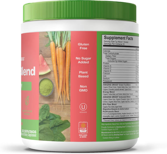 Amazing Grass Greens Superfood Energy: Greens Powder With Plant Based Caffeine, Matcha Green Tea & Beet Root Powder, Watermelon, 30 Servings (Packaging May Vary)