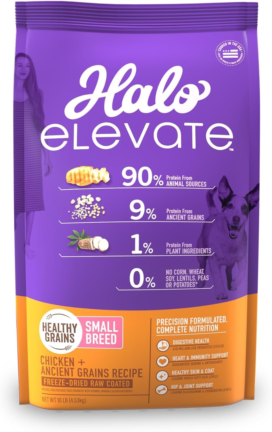 Halo Elevate Dry Dog Food, Healthy Grains Chicken Recipe, Small Breed, 10Lb