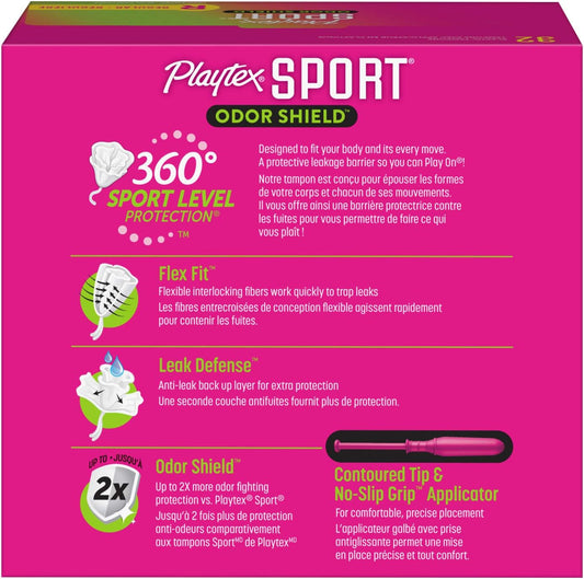Playtex Sport Odor Shield Tampons, Regular Absorbency, Unscented - 32ct (Pack of 2)
