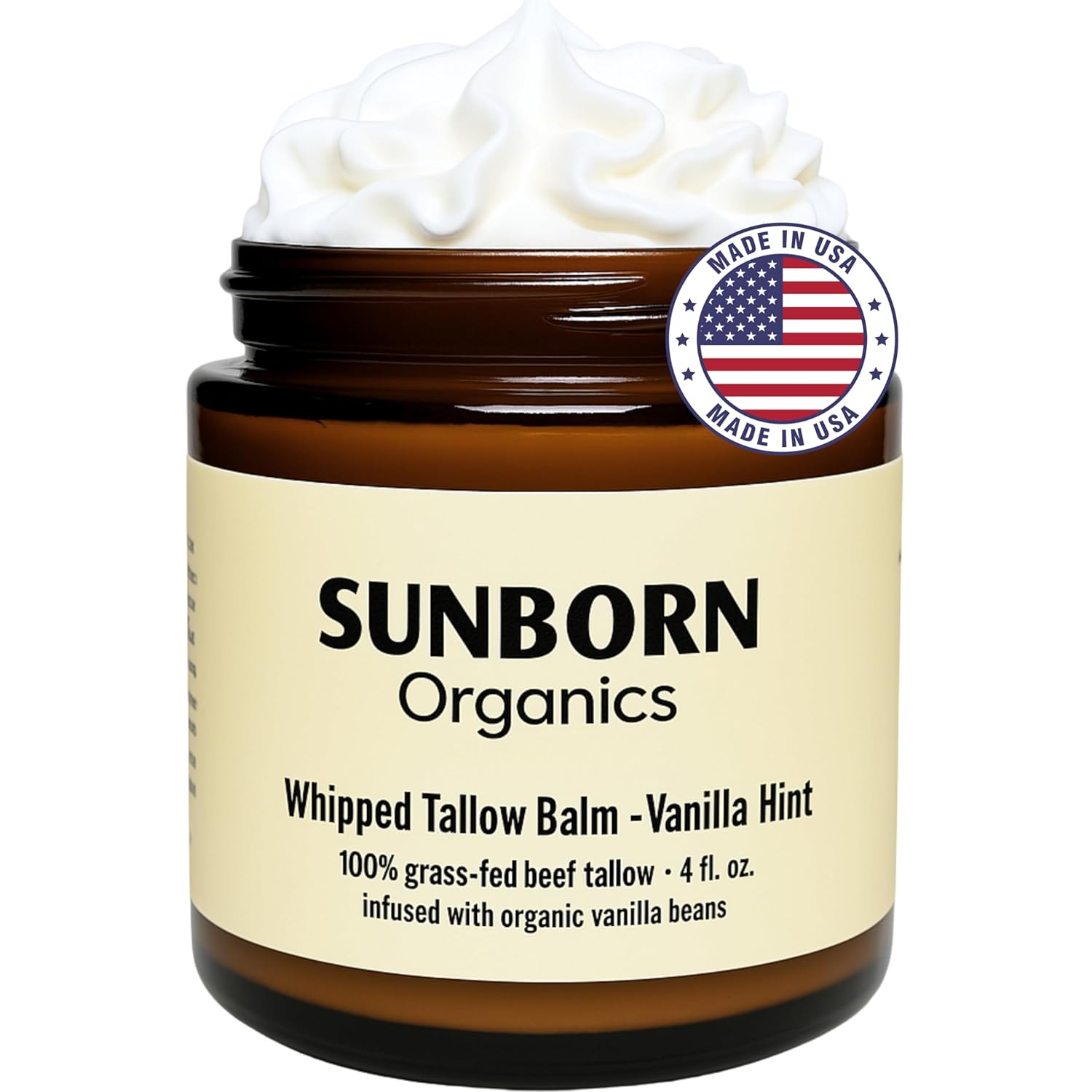 Pure Whipped Tallow Balm (Unscented) | 1 Ingredient | Handmade In Usa | 100% Organic Grass-Fed Beef Tallow For Skin | Face Moisturizer For Dry Skin, Fragrance-Free, No Essential Oils