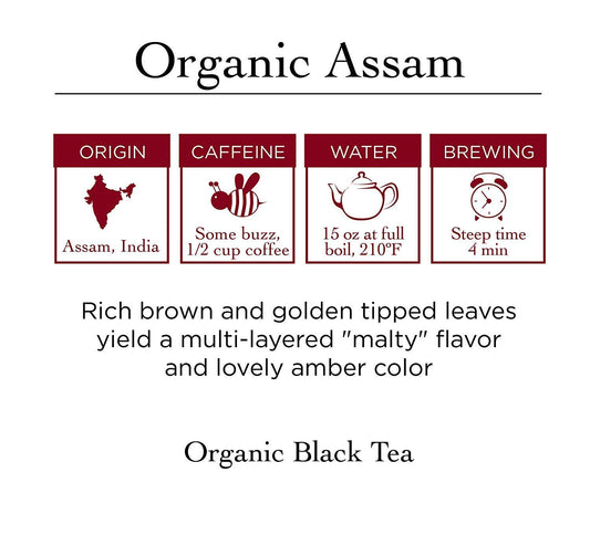 Two Leaves And A Bud Organic Assam Black Tea Bags, Whole Leaf Caffeinated Black Tea In Compostable Sachets, Delicious Plain Or With Milk, 15 Count (Pack Of 6)