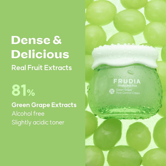 Frudia Green Grape Pore Control Face Cream, Vegan Korean Face Moisturizer W/81% Green Grape Extract, Tannin Pore Complex & Anti Sebum P For Pore Minimizing (1.94 Fl Oz)