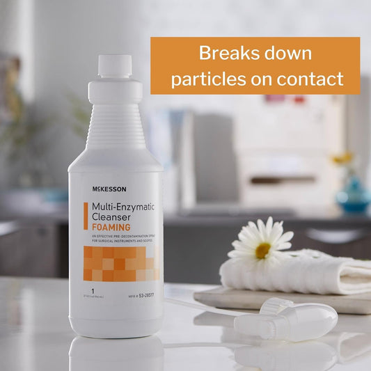Mckesson Multi-Enzymatic Cleanser - Foaming, Ready-To-Use, Cleans Surgical Instruments, Fresh Rain Scent - 1 Qt Bottle, 1 Count, 1 Pack