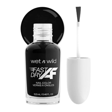 Wet N Wild Fast Dry Af Nail Polish Color, Black Throwing Shade | Quick Drying - 40 Seconds | Long Lasting - 5 Days, Shine