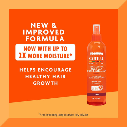 Cantu Comeback Curl Next Day Curl Revitalizer For Natural Hair With Pure Shea Butter, 12 Fl Oz (Pack Of 3) (Packaging May Vary)