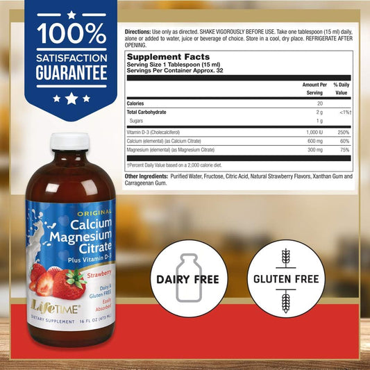 LifeTime Vitamins - Liquid Calcium Magnesium Citrate Natural Strawberry Flavor - 16 fl. oz