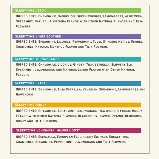 Celestial Seasonings Wellness Tea Sleepytime Variety Pack, Detox, Sinus Soother, Throat Tamer, Sleepytime Extra, Honey, Immune Boost, Caffeine Free Sleep Tea, 20 Tea Bags (Pack Of 6)