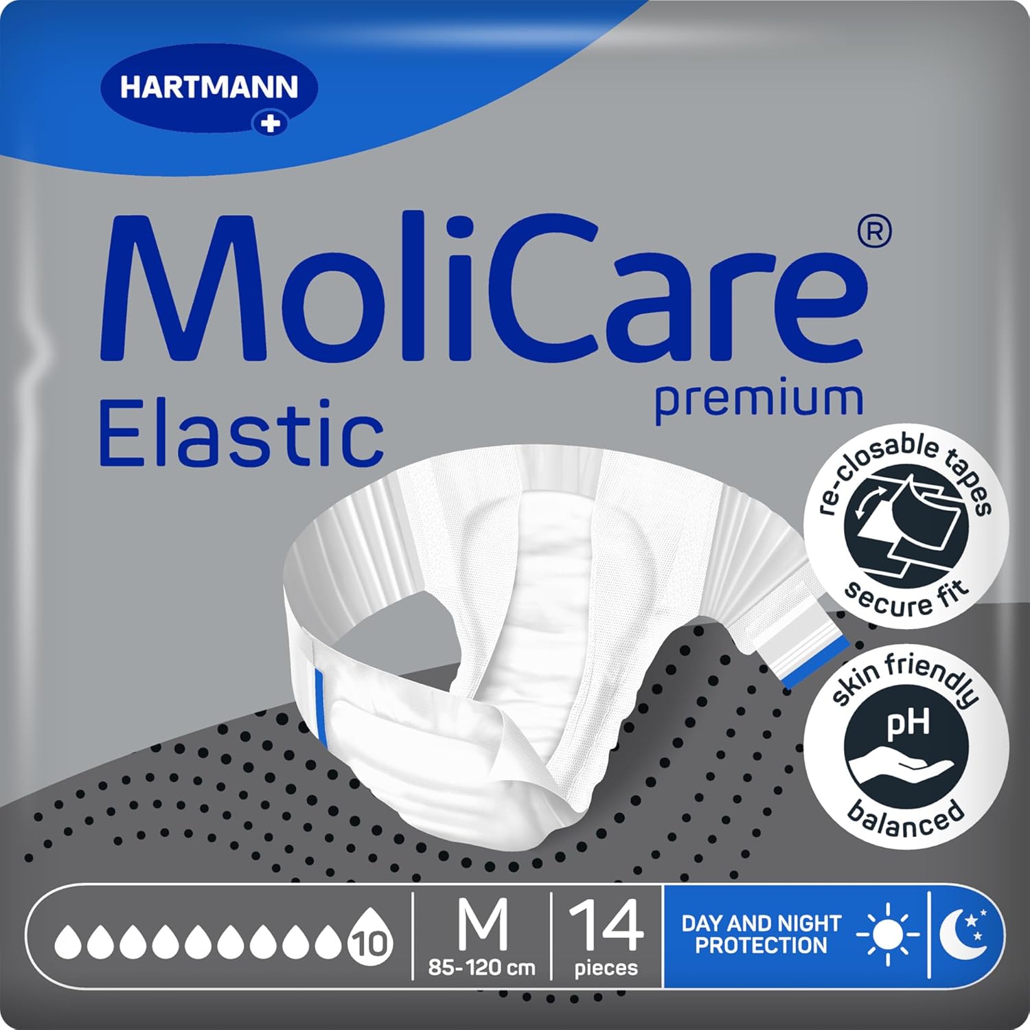 Molicare Premium Elastic Unisex Disposable Slip: Discreet Use For Woman And Men With Incontinence; 10 Drops, Size M, Pack Of 14