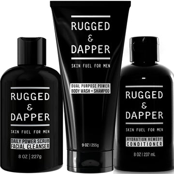 RUGGED & DAPPER Dual-Purpose Power Body Wash + Shampoo, Hydration Remedy Conditioner and Daily Power Scrub Facial Cleanser