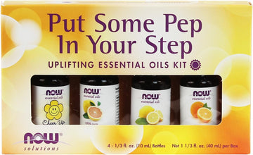 Now Essential Oils, Put Some Pep In Your Step Uplifting Aromatherapy Kit, 4X10Ml Including Orange Oil, Lemon Oil, Grapefruit Oil And Cheer Up Buttercup! Oil Blend With Child Resistant Caps