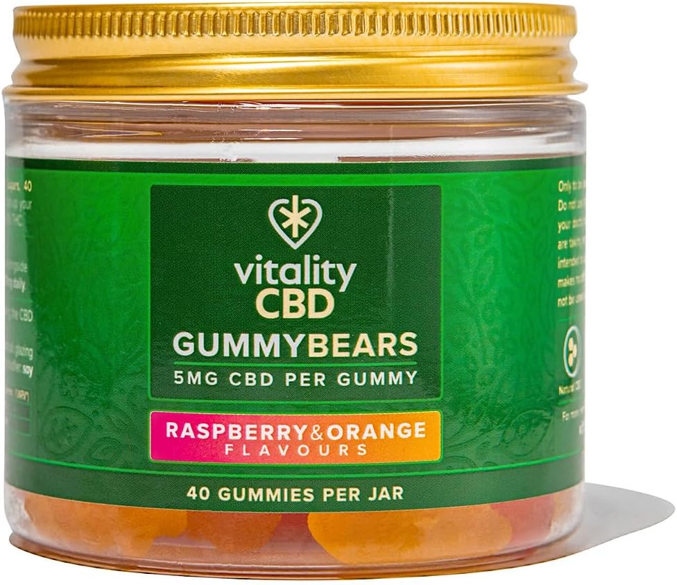 Vitality Cbd Gummy Bears, 5Mg Of Cannabidiol Per Gummy, 40 Gummies, Raspberry And Orange Flavours, No Thc