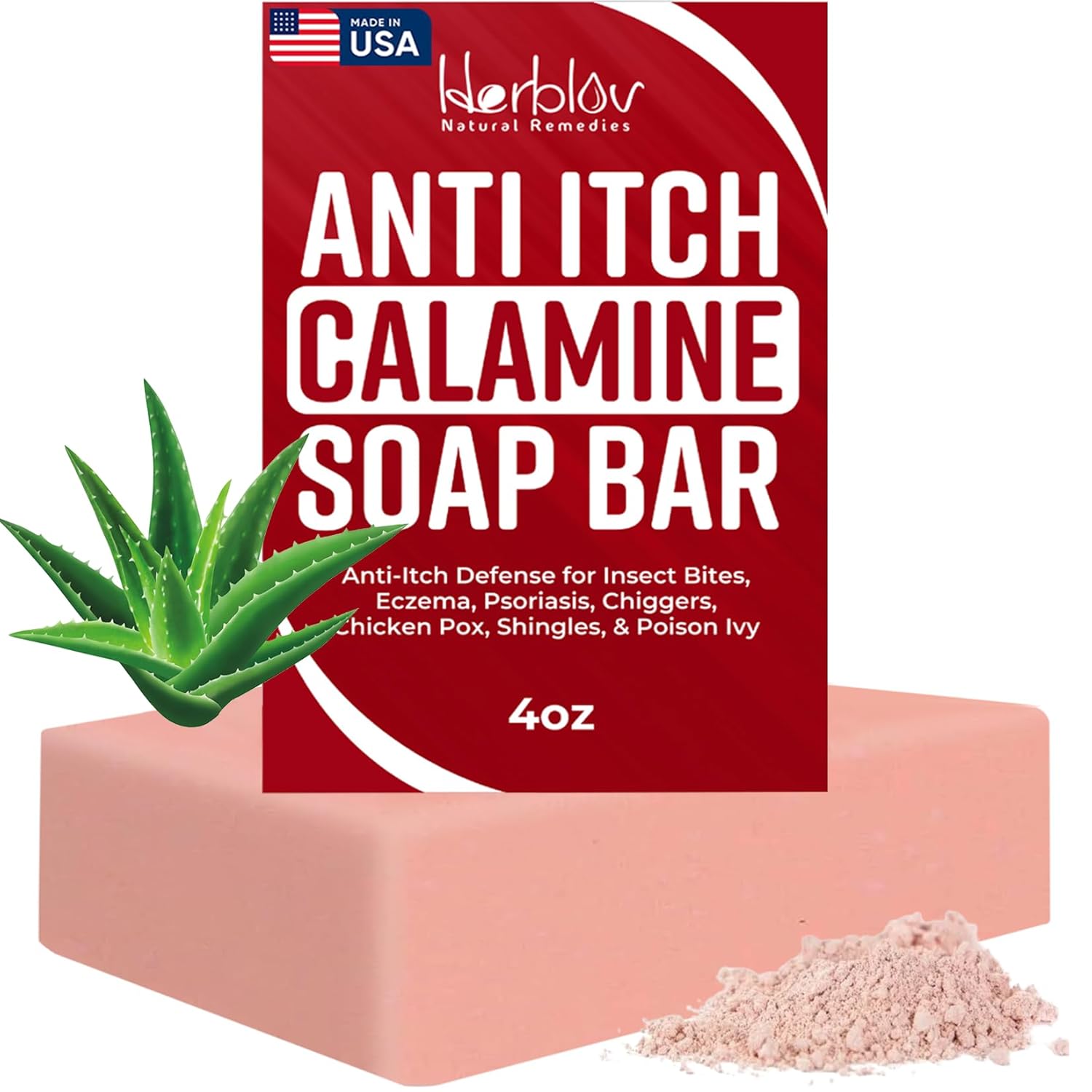 Calamine Soap Bar For Itching – All Natural Instant Itch Relief – Calming Calamine Soap For Itchy Skin, Insect Bite, Eczema, Ivy Rash, Chicken Pox – Pure Raw Anti-Itch Defense Cleansing Skincare