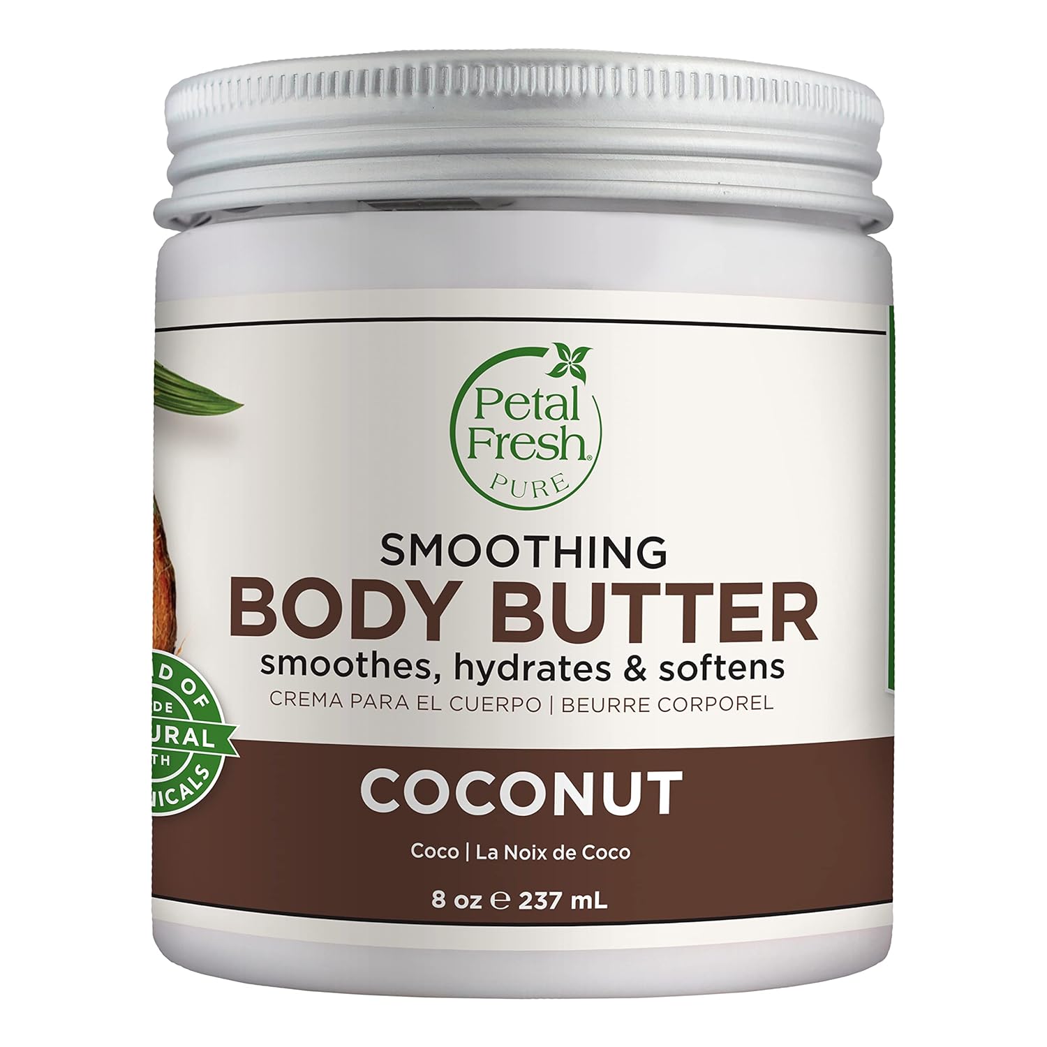 Petal Fresh Pure Smoothing Coconut Body Butter, Organic Argan Oil, Shea Butter, Intense Hydration, For All Skin Types, Natural Ingredients, Vegan And Cruelty Free, 8 Oz